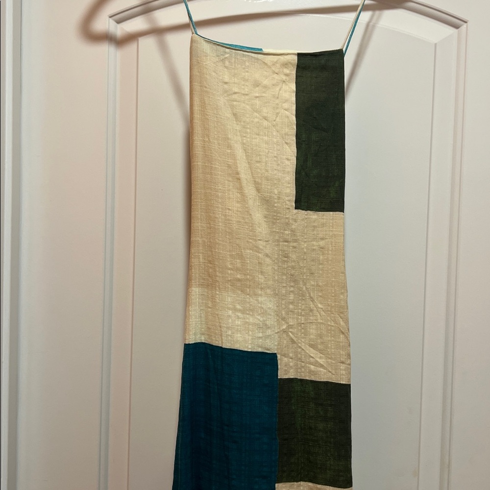 Banana Republic Cream Dress with Teal and Dark Green Blocks - Picture 2 of 10